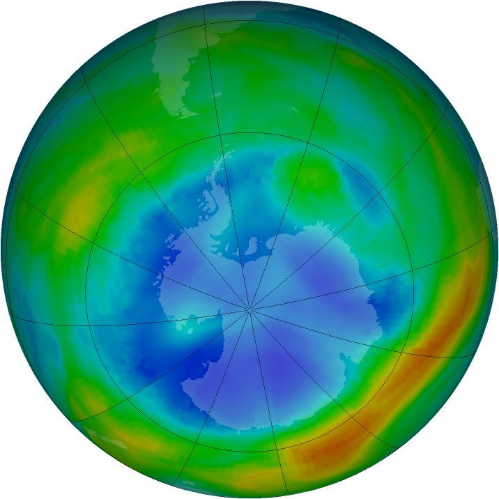 Antarctic ozone map for 10 August 1992